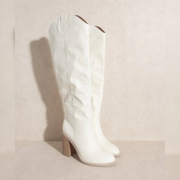 The Wild Clover Shoes - THE STEPHANIE WHITE KNEE-HIGH BOOTS